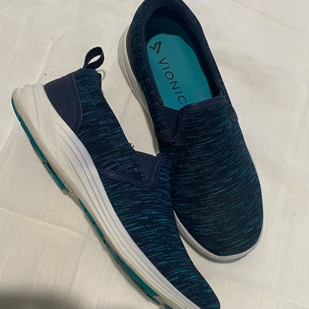 Vionic Navy Slip-On Sneakers with Teal Insole